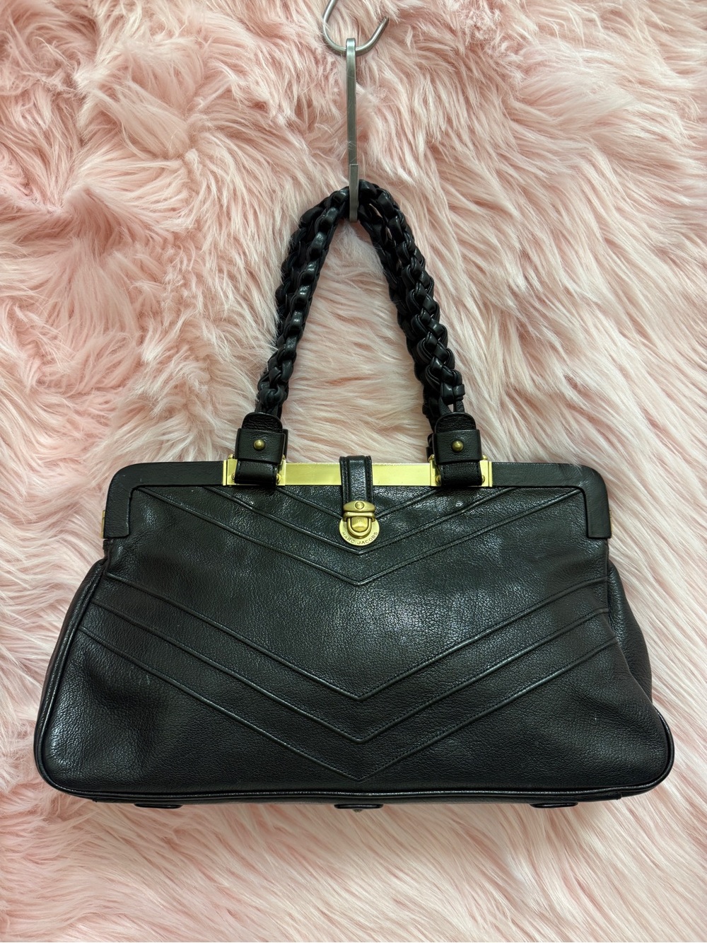Marc Jacobs Caroline Black Leather Braided-Handle Shoulder Bag